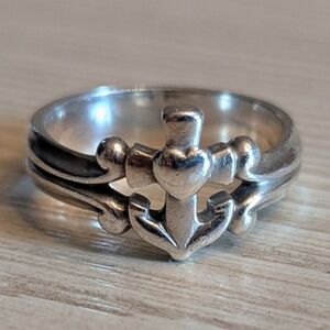 VINTAGE Rare Retired James Avery Faith Hope Love Anchor Ring Sterling Silver 11